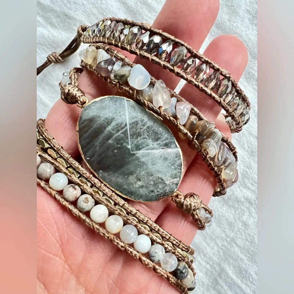 Labradorite + Botswana Agate Wrap Bracelet